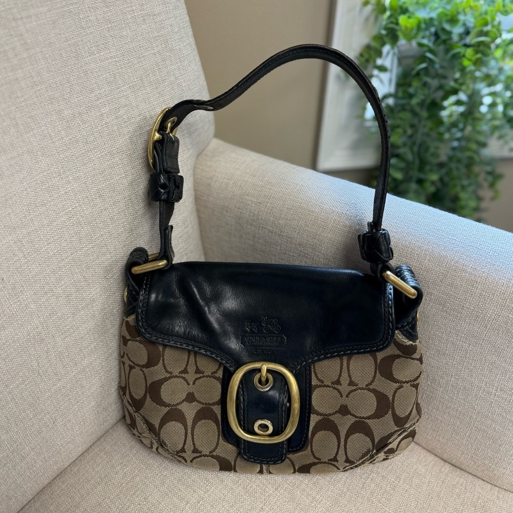 Coach 11411 Vintage Bleeker Black Jacquard Leather Flap Shoulder Bag Purse Y2K